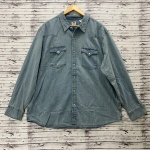Levis Jean Denim Shirt Men's 2XL Blue Western Pearl Snap Button-Up Cotton NEW